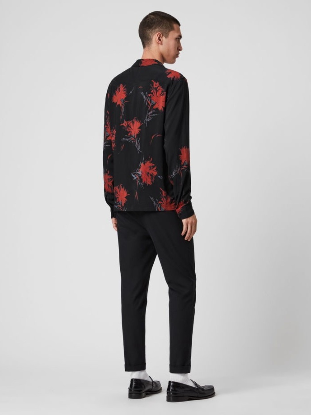 AllSaints Arboretum Shirt – Black & Red Floral Viscose – Size Medium - Picture 2 of 3